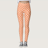 White Polka Dots auf Mandarine Orange Leggings (Vorderseite)