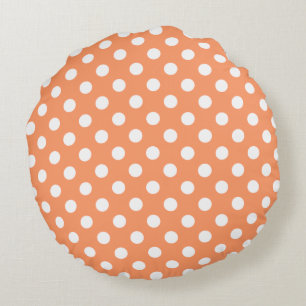 White Polka Dots auf Mandarine Orange Rundes Kissen