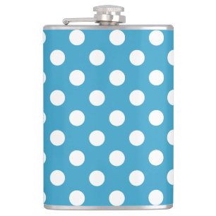 White Polka Dots auf Peacock Blue Background Flachmann