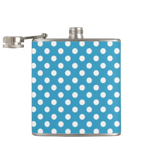 White Polka Dots auf Peacock Blue Background Flachmann