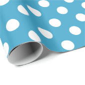 White Polka Dots auf Peacock Blue Background Geschenkpapier (Rolleneckpunkt)