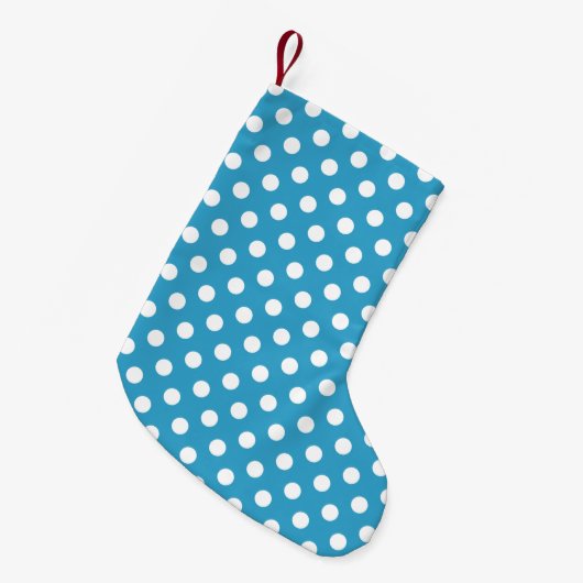 White Polka Dots auf Peacock Blue Background Kleiner Weihnachtsstrumpf (Vorderansicht (hängend))