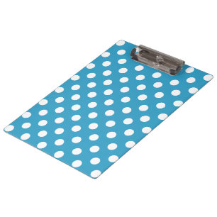 White Polka Dots auf Peacock Blue Background Klemmbrett