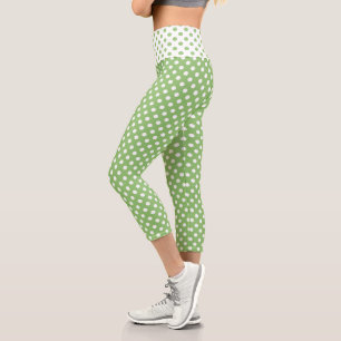 White Polka Dots auf Pistachio Green Capri Leggings