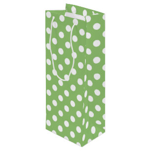 White Polka Dots auf Pistachio Green Geschenktüte Für Weinflaschen