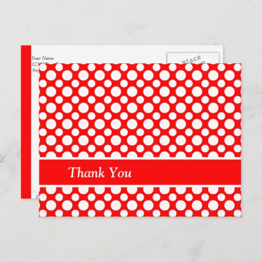 White Polka-Dots auf Red Custom Danke Postcard Postkarte (Vorne/Hinten)