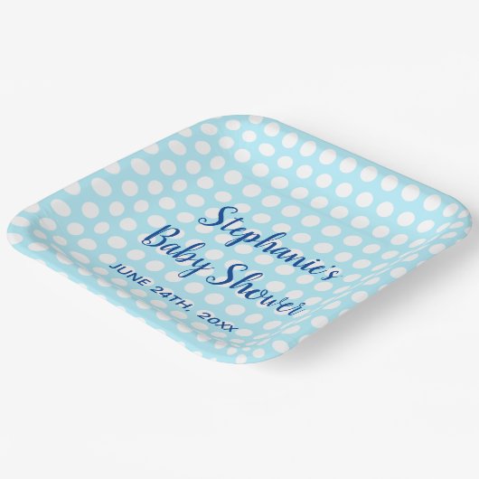 White Polka Dots Blue Girl Boy Baby Dusche Party Pappteller (Gewinkelt)
