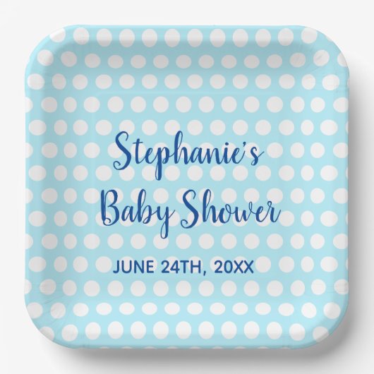 White Polka Dots Blue Girl Boy Baby Dusche Party Pappteller (Vorderseite)