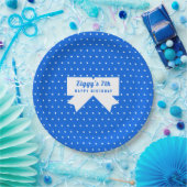 White Polka Dots Blue Paper Plate Pappteller (Party)