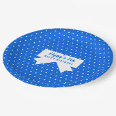 White Polka Dots Blue Paper Plate Pappteller (Schrägansicht)