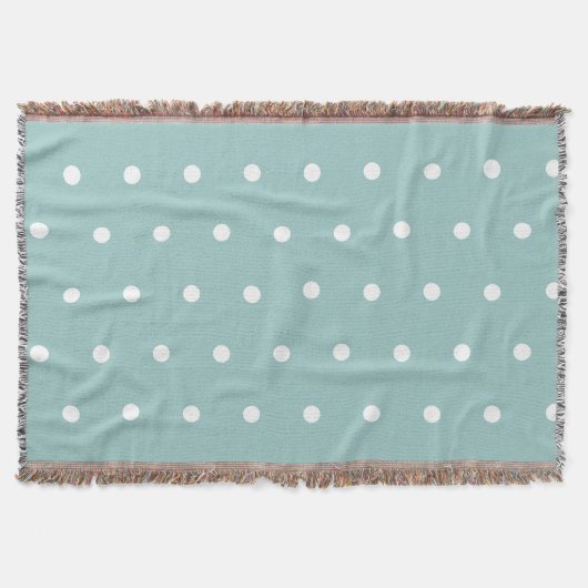 White Polka Dots Eggshell Blaue geometrische Muste Decke (Vorderseite)