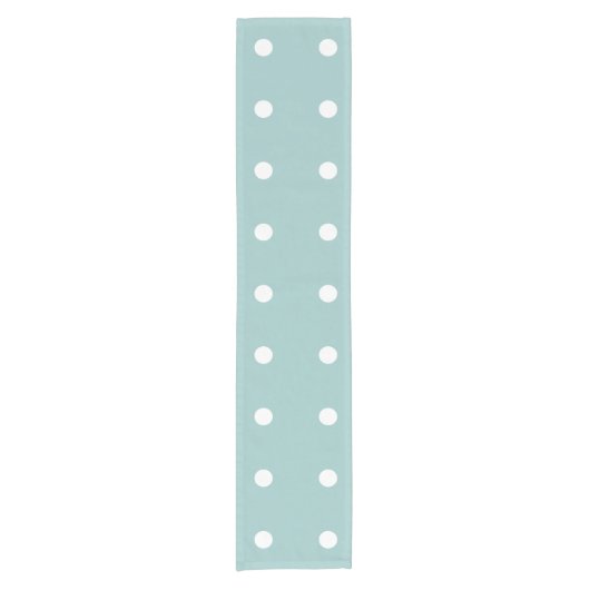 White Polka Dots Eggshell Blaue geometrische Muste Kurzer Tischläufer (Vorderseite)
