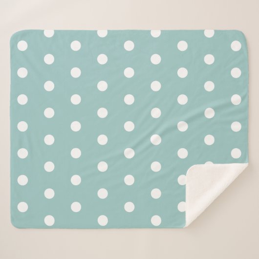 White Polka Dots Eggshell Blaue geometrische Muste Sherpadecke (Vorderseite (Horizontal))
