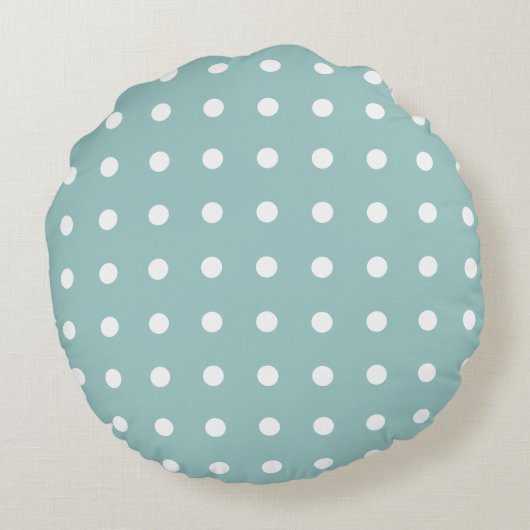 White Polka Dots Geometric Muster Eggshell Blau Rundes Kissen (Rückseite)