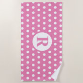 White Polka Dots Monogram Initial Baby Pink Niedli Strandtuch (Vorderseite)