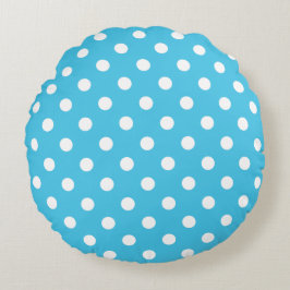 White Polka Dots on Aqua Blue Round Pillow Rundes Kissen