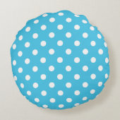 White Polka Dots on Aqua Blue Round Pillow Rundes Kissen (Rückseite)