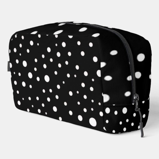 White Polka Dots on Black Waschbeutel (Rechte Ecke)