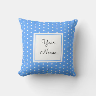 White Polka Dots On Blue - mit Ihrem Namen Kissen