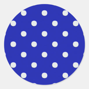 white polka dots on blue runder aufkleber