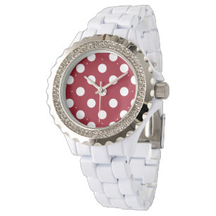White Polka Dots on Crimson Red Armbanduhr