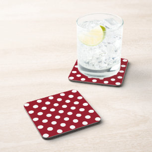 White Polka Dots on Crimson Red Untersetzer