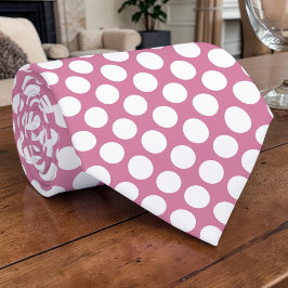 White Polka Dots on Dusty Pink Custom Necktie Krawatte