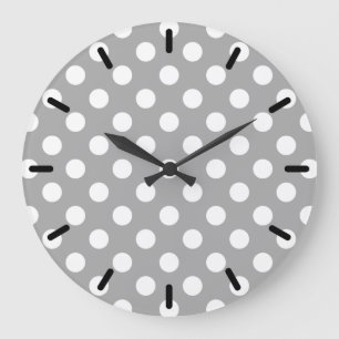 White polka dots on grey große wanduhr