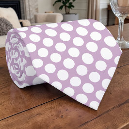 White Polka Dots on Lavender Custom Necktie Krawatte