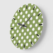 White polka dots on olive green große wanduhr (Winkel)