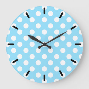 White polka dots on pale blue große wanduhr
