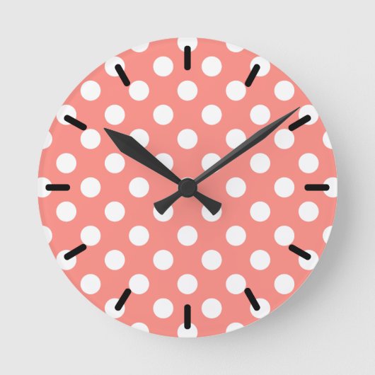 White polka dots on peach runde wanduhr (Vorderseite)