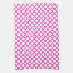 White Polka Dots on Pink Kitchen Handtuch