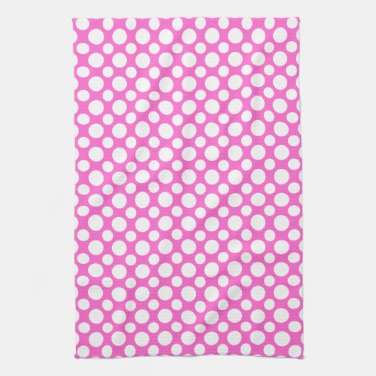 White Polka Dots on Pink Kitchen Handtuch (Vertikal)
