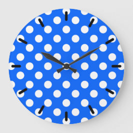 White polka dots on royal blue große wanduhr