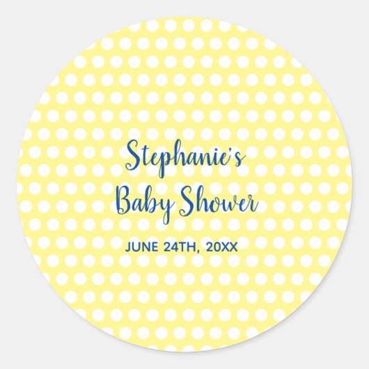 White Polka Dots Yellow Blue Girl Boy Baby Dusche Runder Aufkleber (Vorderseite)