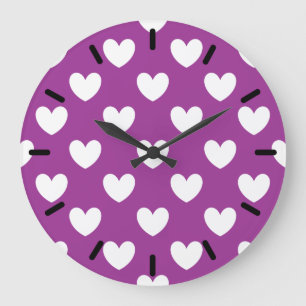 White polka hearts on Purple Cactus Flower purple Große Wanduhr