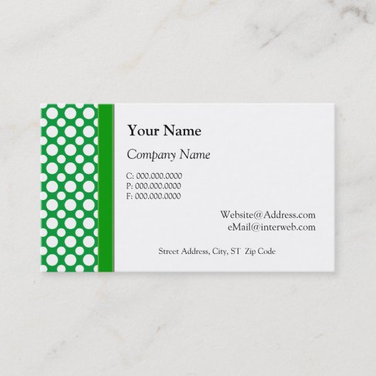 White Polka Punkte auf Green Business Cards Visitenkarte (Vorderseite)