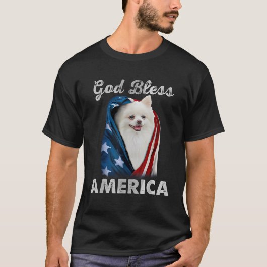 WHITE Pomeranian Dog American USA Flag 4th of July T-Shirt (Vorderseite)