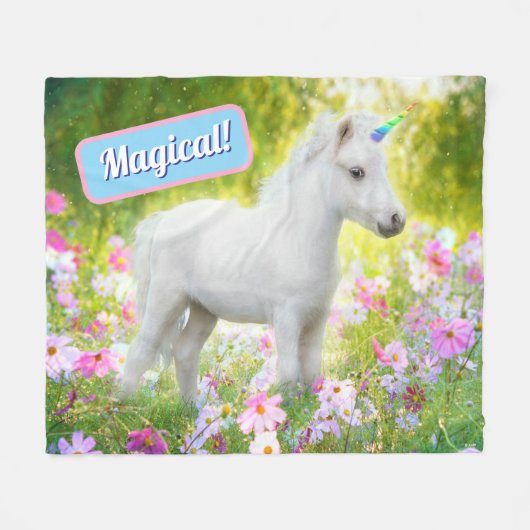 White Pony Unicorn Fleecedecke (Vorderseite (Horizontal))