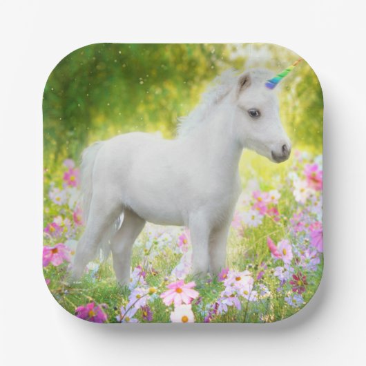 White Pony Unicorn Pappteller (Vorderseite)