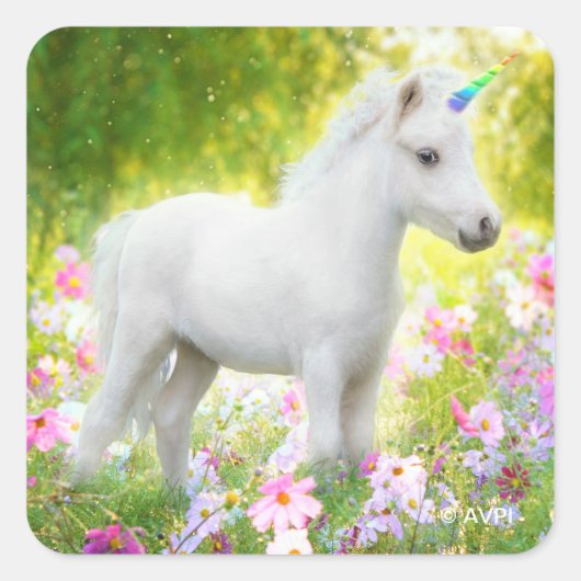 White Pony Unicorn Quadratischer Aufkleber (Vorderseite)