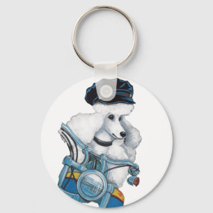 White Poodle auf einem Harley-Schlüsselanhänger  Schlüsselanhänger