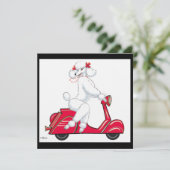 White Poodle auf Scooter Einladung (Stehend Vorderseite)