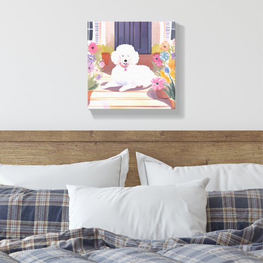 White Poodle | Blume für Hunde Wasserfarben Leinwanddruck (Insitu (Schlafzimmer))