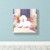 White Poodle | Blume für Hunde Wasserfarben Leinwanddruck (Insitu (Holzboden))
