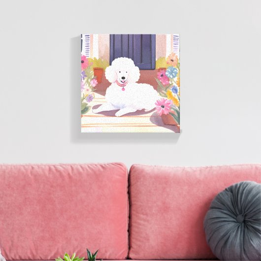 White Poodle | Blume für Hunde Wasserfarben Leinwanddruck (Insitu (Wohnzimmer))