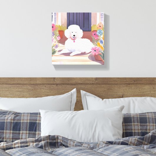 White Poodle | Blume für Hunde Wasserfarben Leinwanddruck (Insitu (Schlafzimmer))