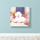 White Poodle | Blume für Hunde Wasserfarben Leinwanddruck (Insitu (Holzboden))