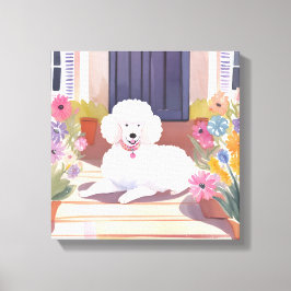 White Poodle | Blume für Hunde Wasserfarben Leinwanddruck